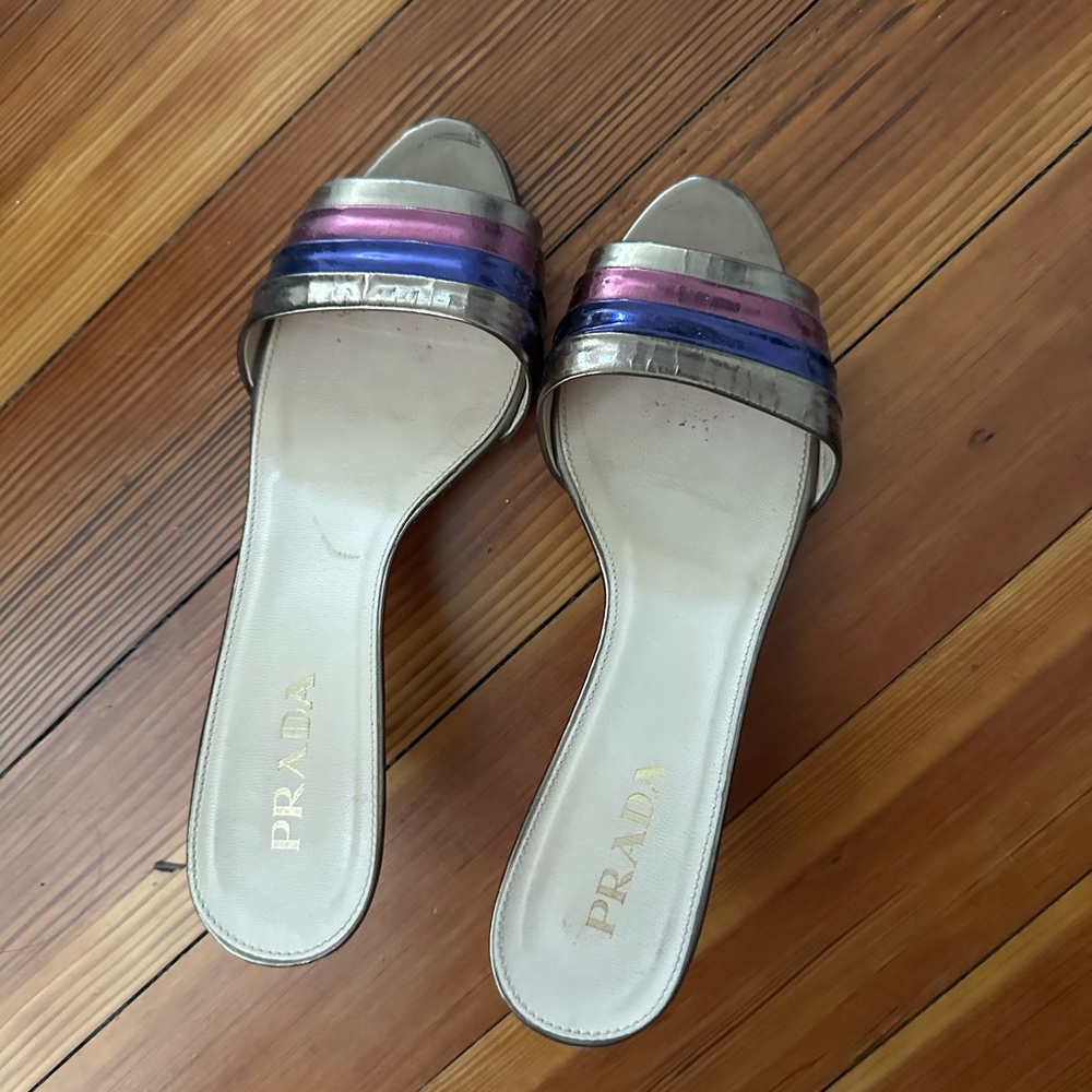 Vintage Prada Women's Metallic Kitten Heels/Mules